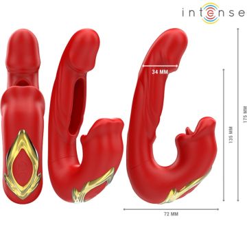 Intense Multifunctionele Dubbele Vibrator met Stimulerend Mondje Nathy - Rood