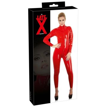 Latex Catsuit Met Ritsen - Rood