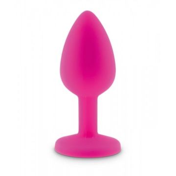 Roze Siliconen Buttplug met Blauwe Diamant  - M