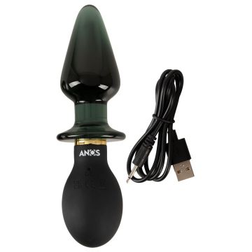 Anos Vibrerende Buttplug Glas en Siliconen Double-ended - Zwart