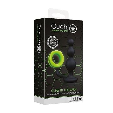 Buttplug Beads met cockring - Neon Groen/Zwart