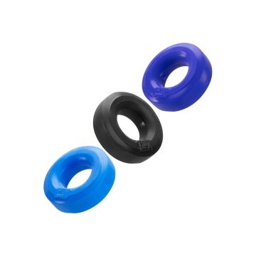 Hunkyjunk Cockring 3-Pack - Zwart / Blauw