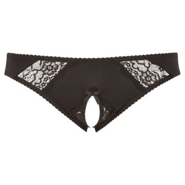 Plus Size Kanten Slip met Open Kruis - Zwart