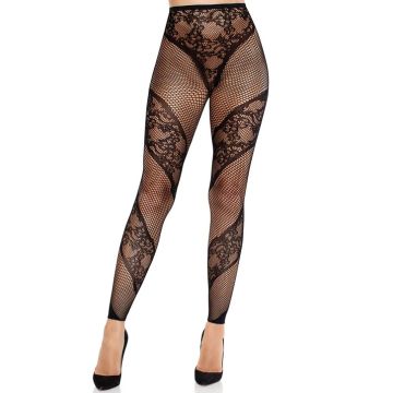 Kanten Panty met Visnet en Blote Voeten - Zwart