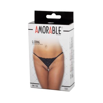 Amorable G-String met Parels One Size - Zwart