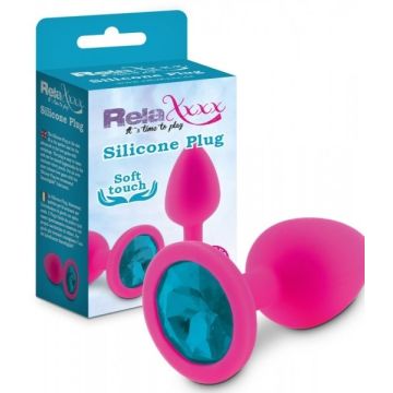 Roze Siliconen Buttplug met Blauwe Diamant  - M