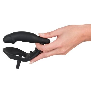 Zwarte Cockring met Vibrerende Anaalplug
