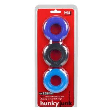 Hunkyjunk Cockring 3-Pack - Zwart / Blauw