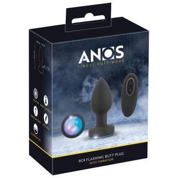 Anos Vibrerende Buttplug RC Flashing met Afstandsbediening - Zwart