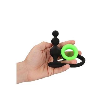 Buttplug Beads met cockring - Neon Groen/Zwart