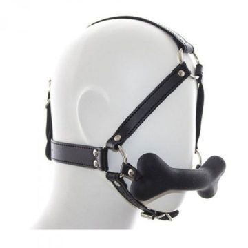 Hoofdharnass met Bone Gag - Zwart