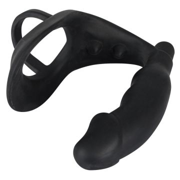 Zwarte Cockring met Vibrerende Anaalplug