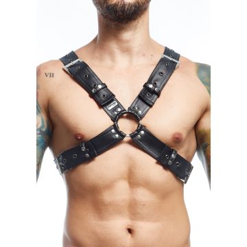 MOB Eroticwear Gekruisde Dngeon Harnas - Zwart