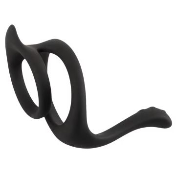 Silicone Cock en Ballring met Perineumretractor - Zwart