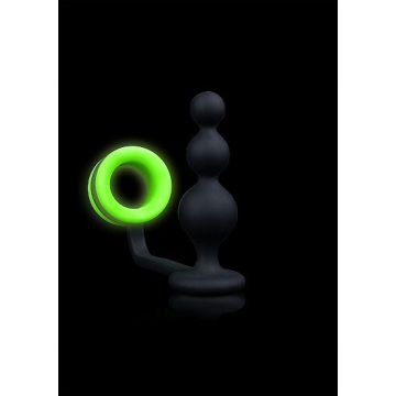 Buttplug Beads met cockring - Neon Groen/Zwart