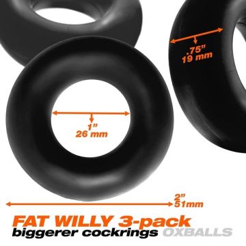 Oxballs Fat Willy 3-pack Cockringen - Zwart