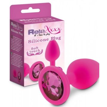 Roze Siliconen Buttplug met Roze Diamant  - M