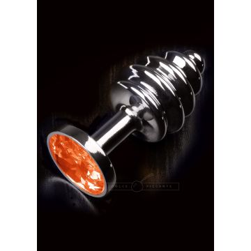 Geribbelde Buttplug met Siersteen - Oranje-geribbelde_buttplug_met_siersteen_-_oranje.jpg