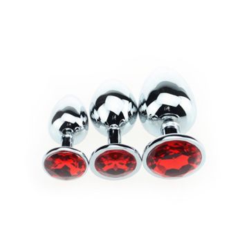 Kiotos Buttplug Aluminium met Rode Siersteen - Medium