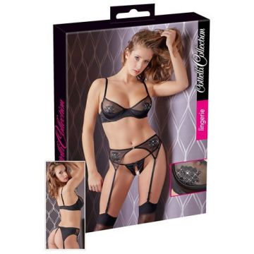 Zwarte BH Set met Jarretel en Open String