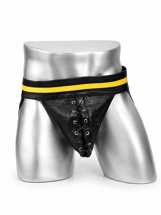 MisterMitch Leren Jockstrap - Zwart/Geel