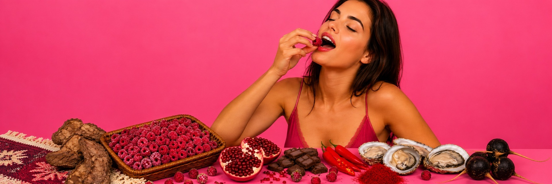 Jonge vrouw die afrodisiaca eet